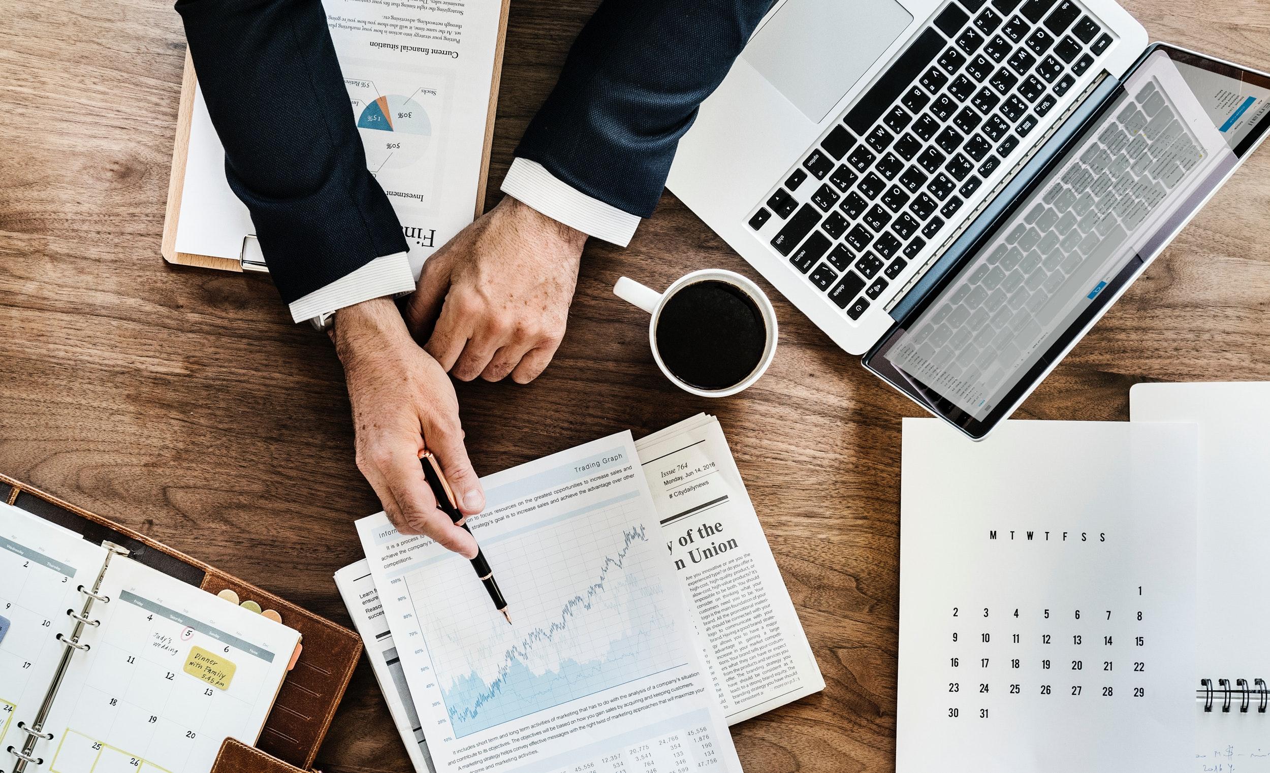 Business planning documents with charts